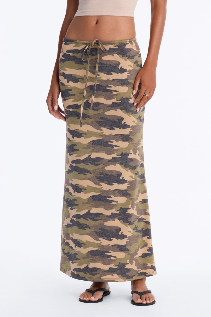 Bea Washed Camo Maxi Skirt - Green/combo