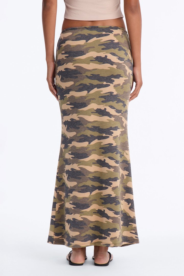 Bea Washed Camo Maxi Skirt - Green/combo