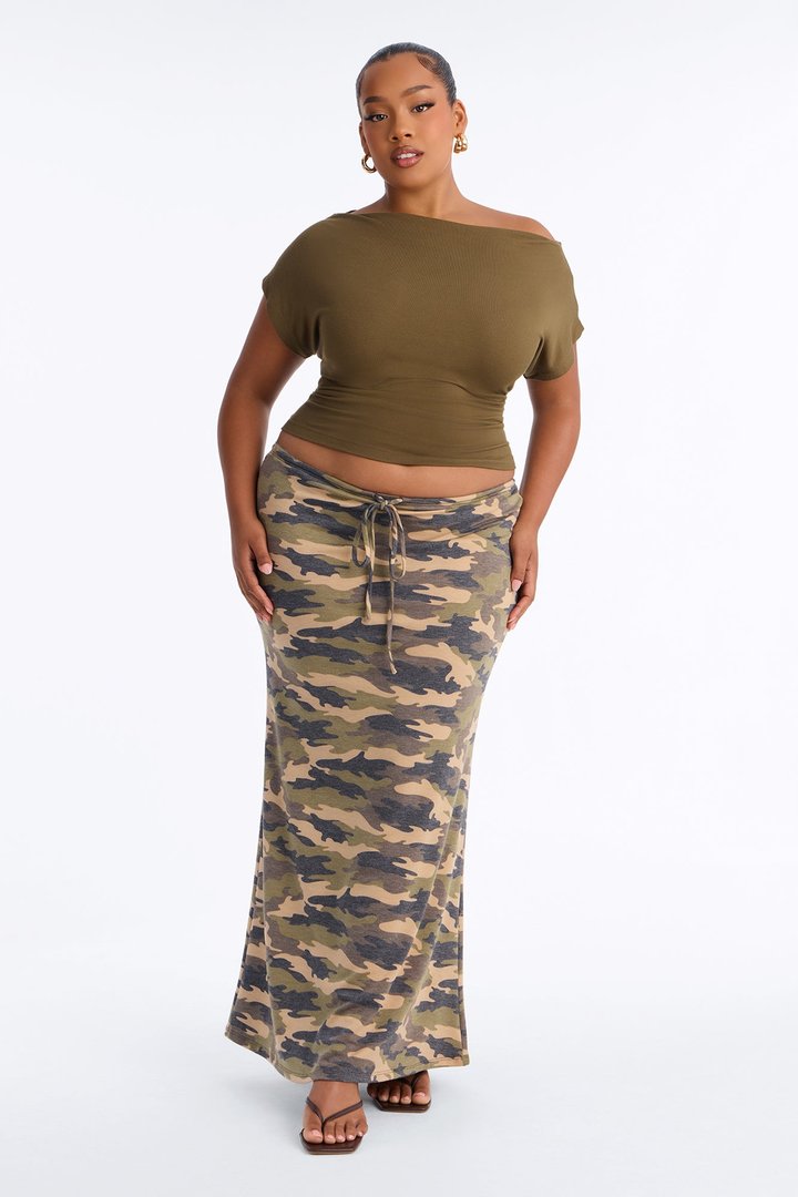 Bea Washed Camo Maxi Skirt - Green/combo