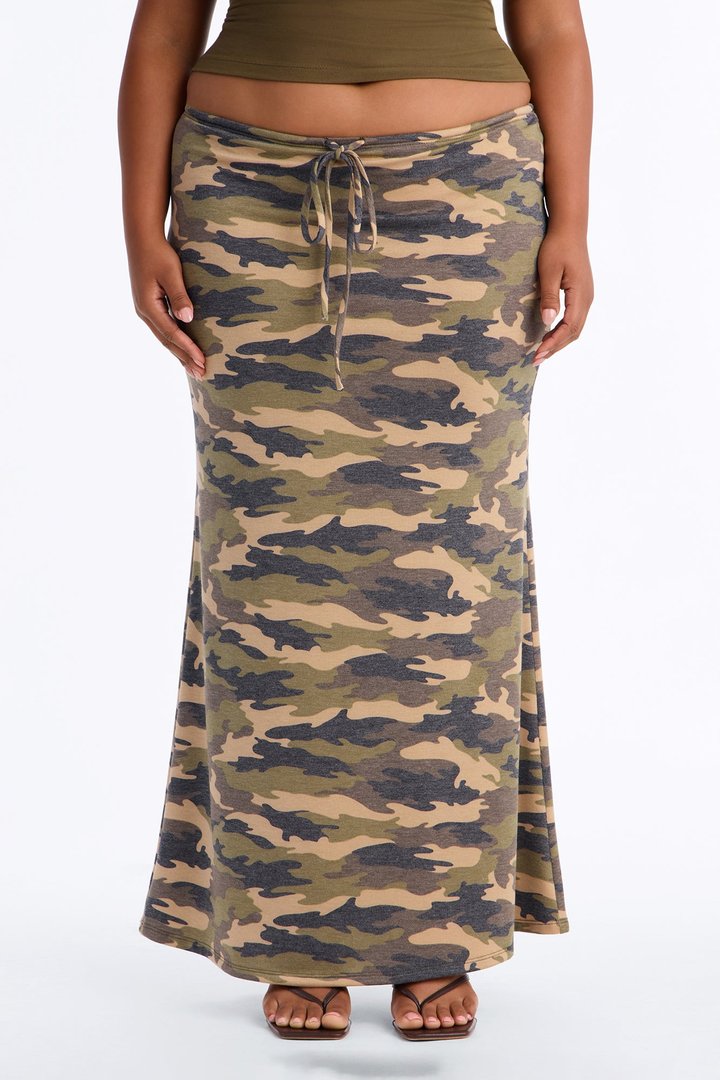 Bea Washed Camo Maxi Skirt - Green/combo