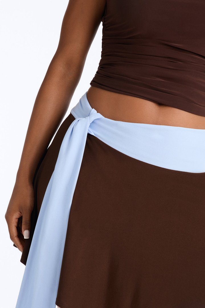 Julianna Tie Waist Midi Skirt - Chocolate/Combo