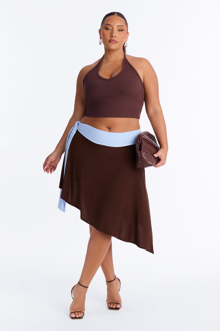 Julianna Tie Waist Midi Skirt - Chocolate/Combo