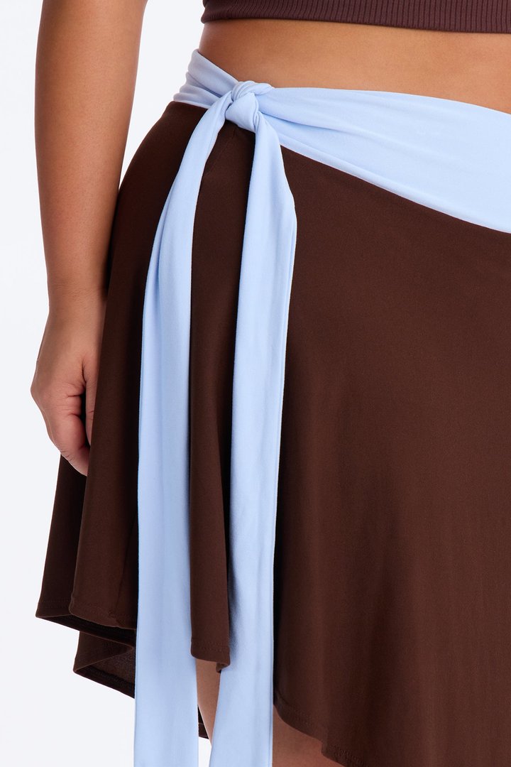 Julianna Tie Waist Midi Skirt - Chocolate/Combo