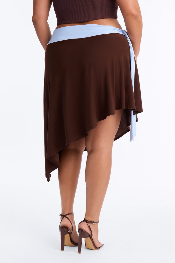 Julianna Tie Waist Midi Skirt - Chocolate/Combo