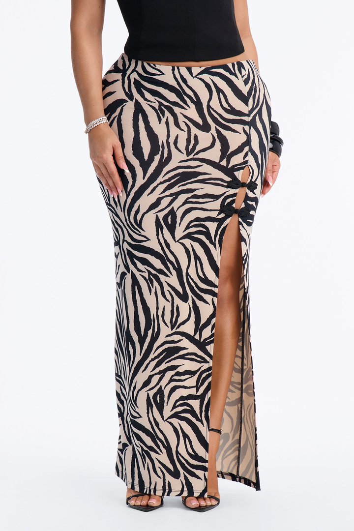 Clancy Zebra Frog Closure Maxi Skirt - Taupe/combo