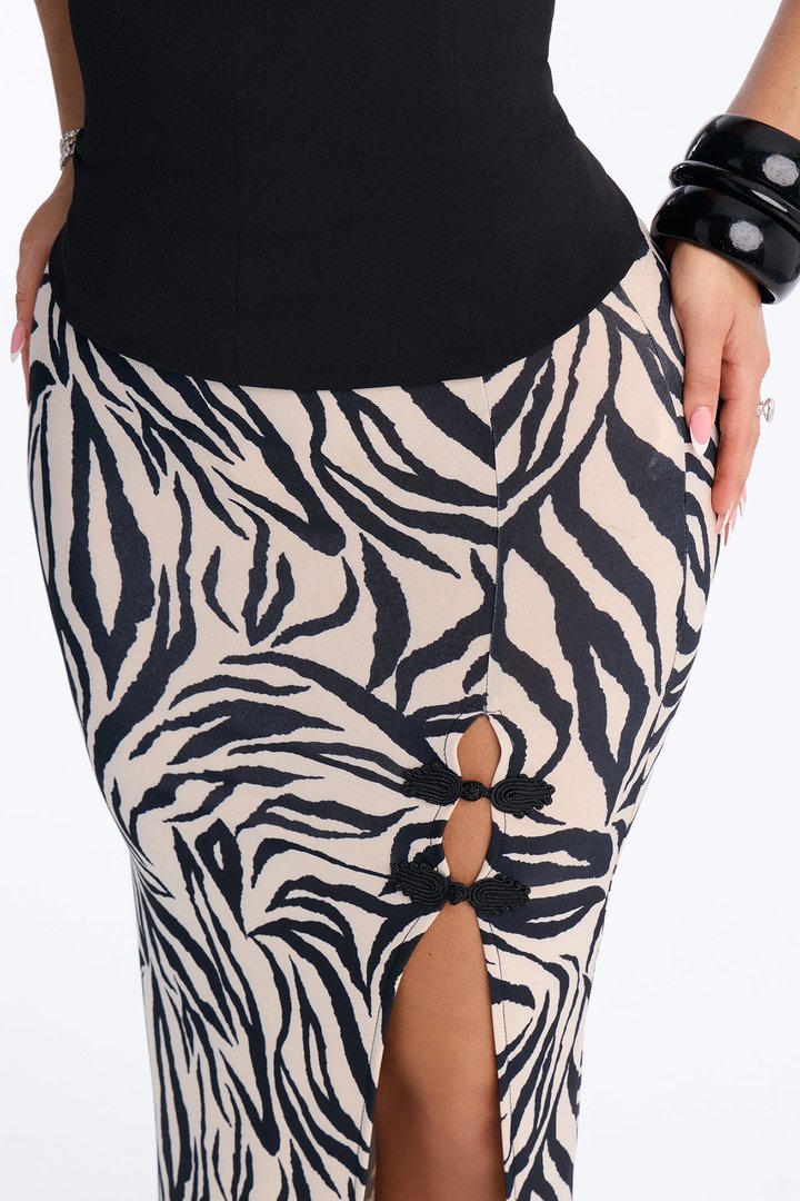 Clancy Zebra Frog Closure Maxi Skirt - Taupe/combo