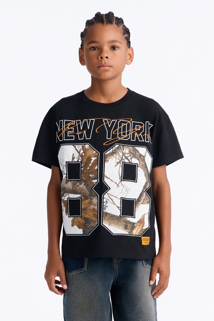 Mini Real Tree New York 88 Embroidered Patch Short Sleeve Tee - Black