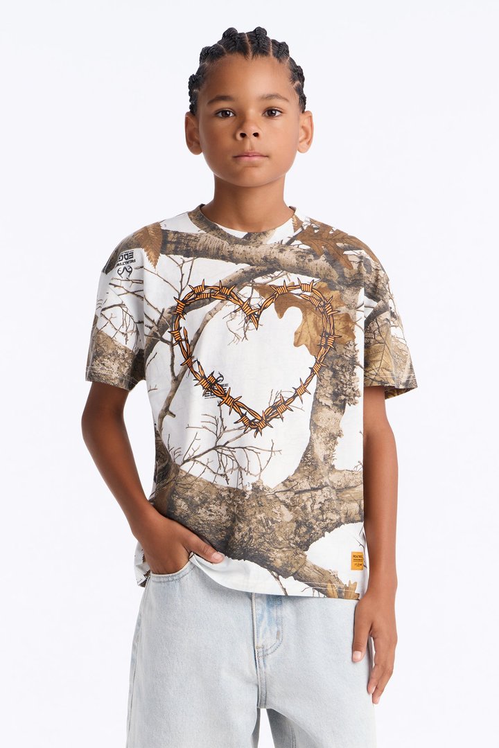 Mini Real Tree Barbed Wire Heart Short Sleeve Tee II - Camouflage