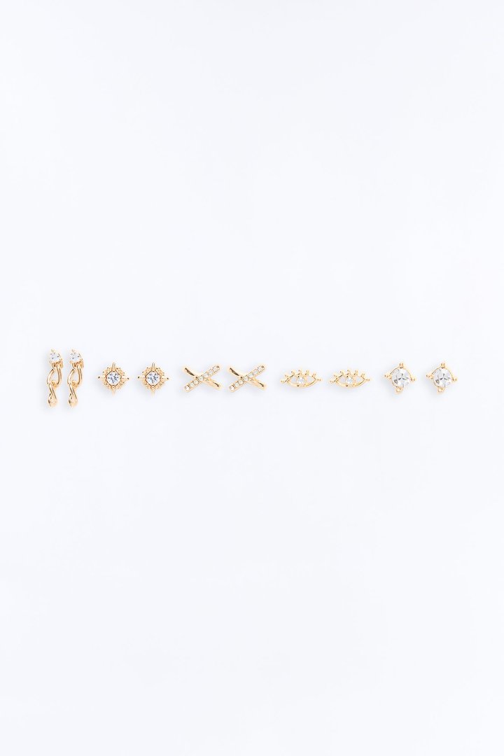 Rhinestone Glitz 5 Pair Multi Earring Set - Gold