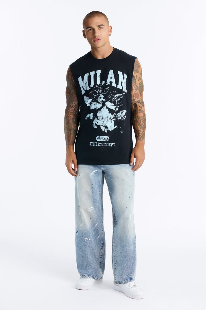Milan Angel Oversized Muscle Tee - Black