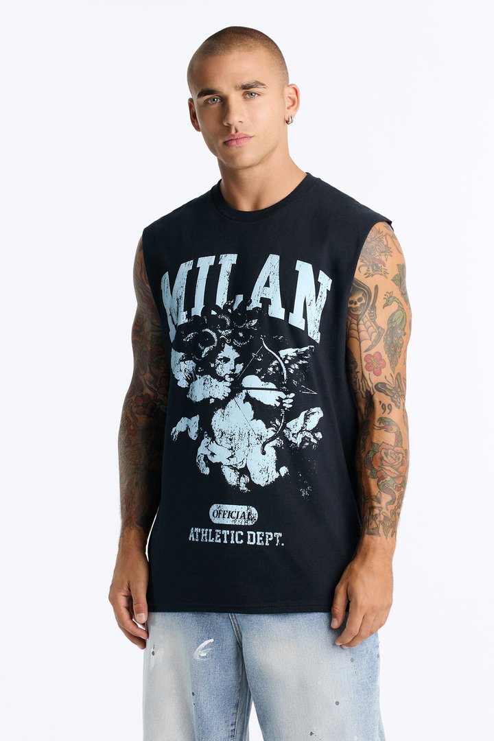 Milan Angel Oversized Muscle Tee - Black