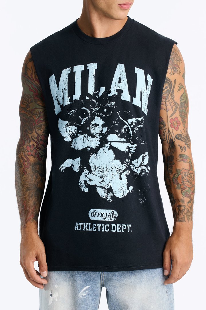 Milan Angel Oversized Muscle Tee - Black