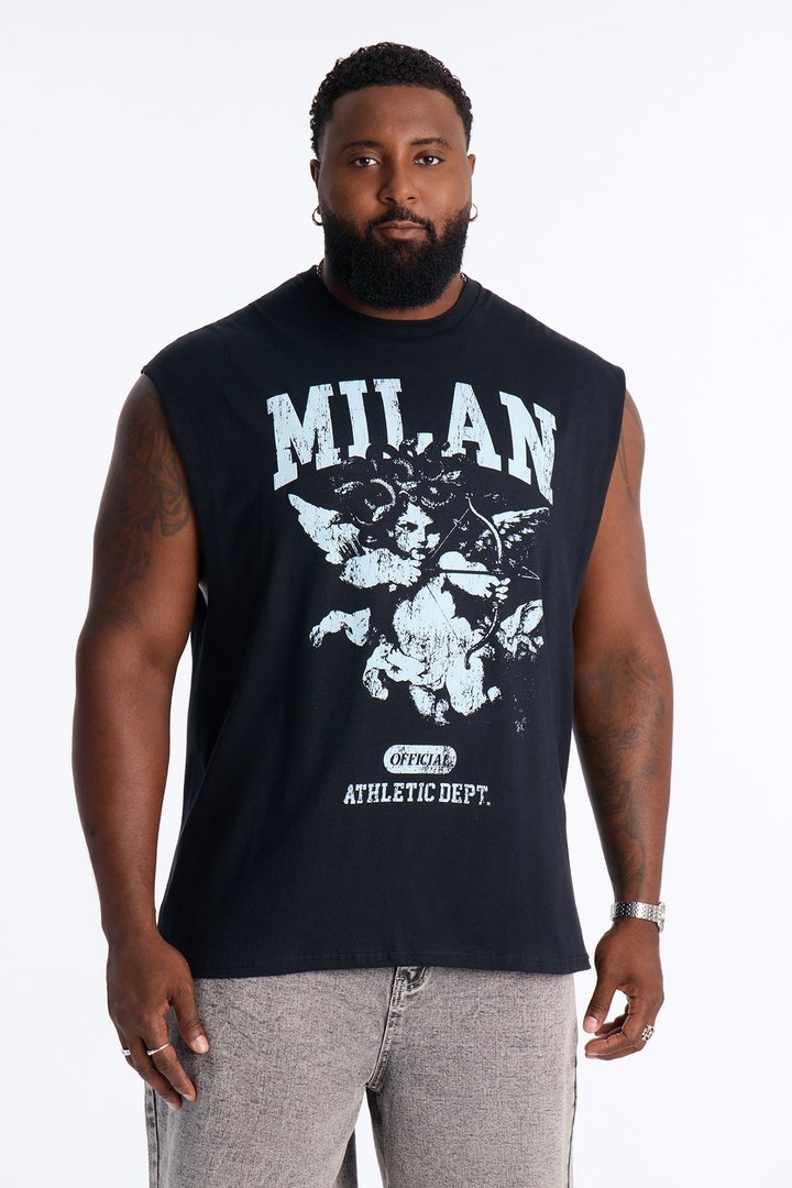 Milan Angel Oversized Muscle Tee - Black