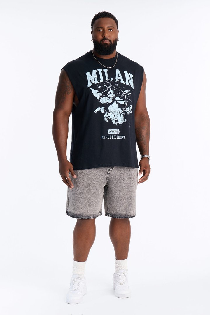 Milan Angel Oversized Muscle Tee - Black