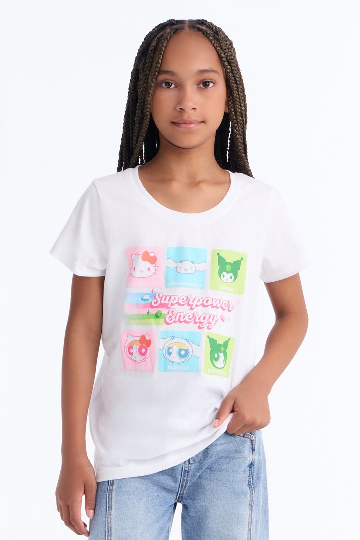 Mini Hello Kitty And Friends x Powerpuff Girls Superpower Energy Short Sleeve Tee - White