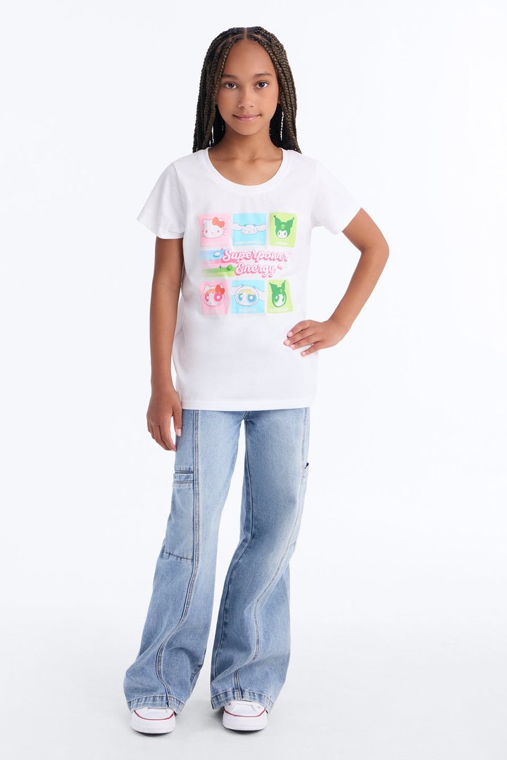 Mini Hello Kitty And Friends x Powerpuff Girls Superpower Energy Short Sleeve Tee - White