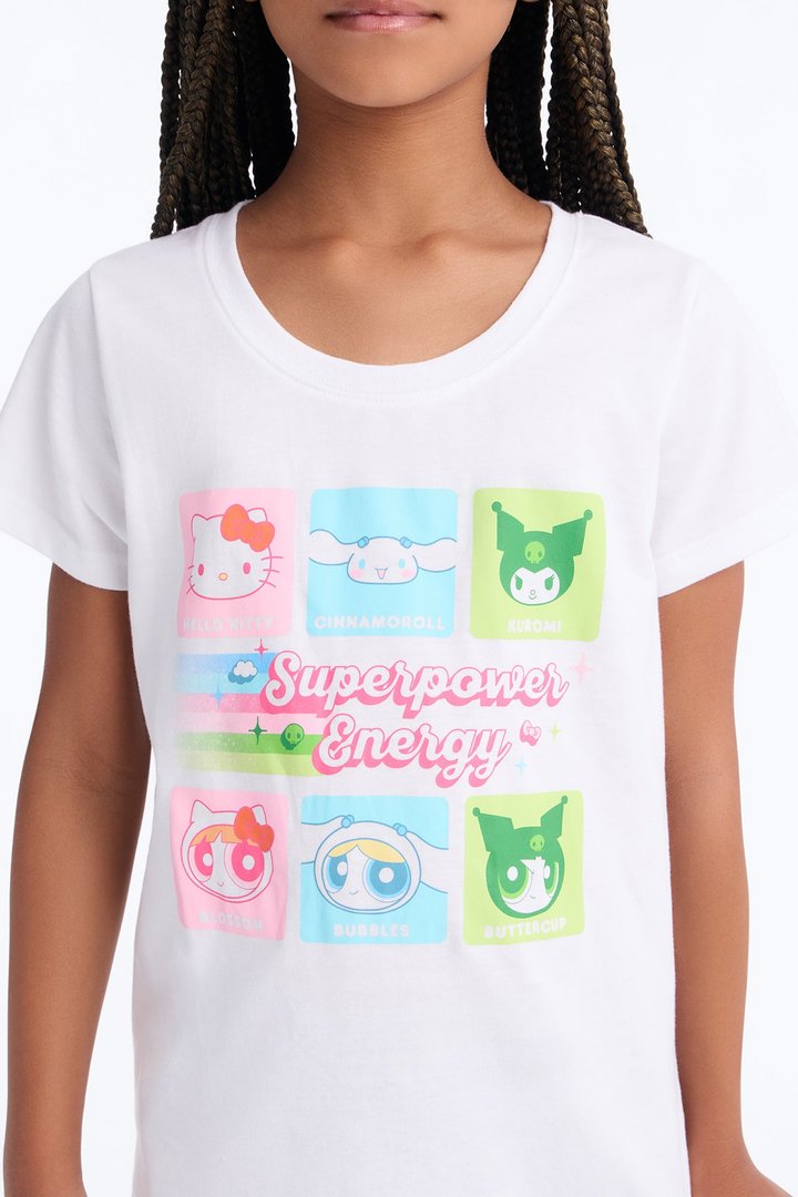 Mini Hello Kitty And Friends x Powerpuff Girls Superpower Energy Short Sleeve Tee - White