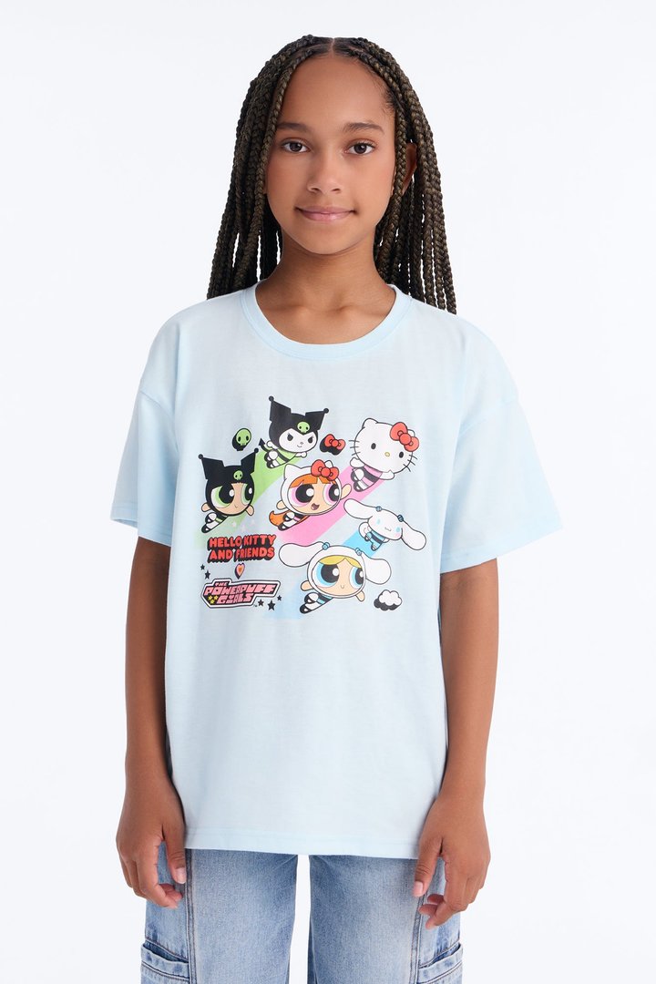 Mini Hello Kitty And Friends x Powerpuff Girls Short Sleeve Tee - Light Blue