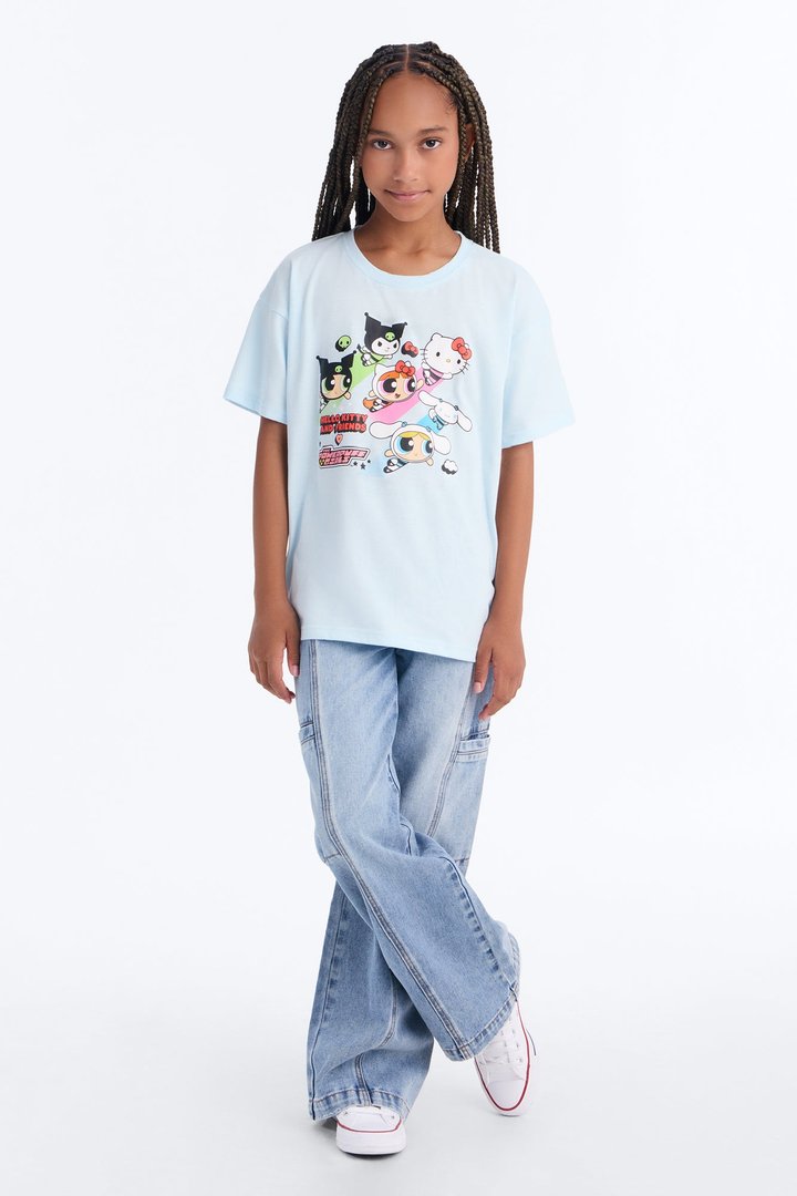 Mini Hello Kitty And Friends x Powerpuff Girls Short Sleeve Tee - Light Blue