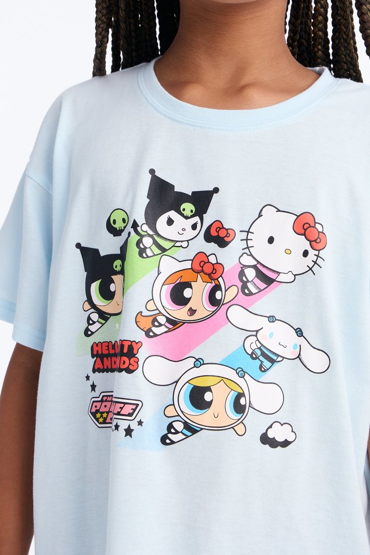 Mini Hello Kitty And Friends x Powerpuff Girls Short Sleeve Tee - Light Blue