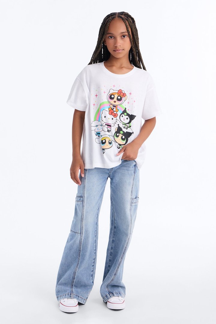 Mini Hello Kitty And Friends x Powerpuff Girls Friendship Short Sleeve Tee - White