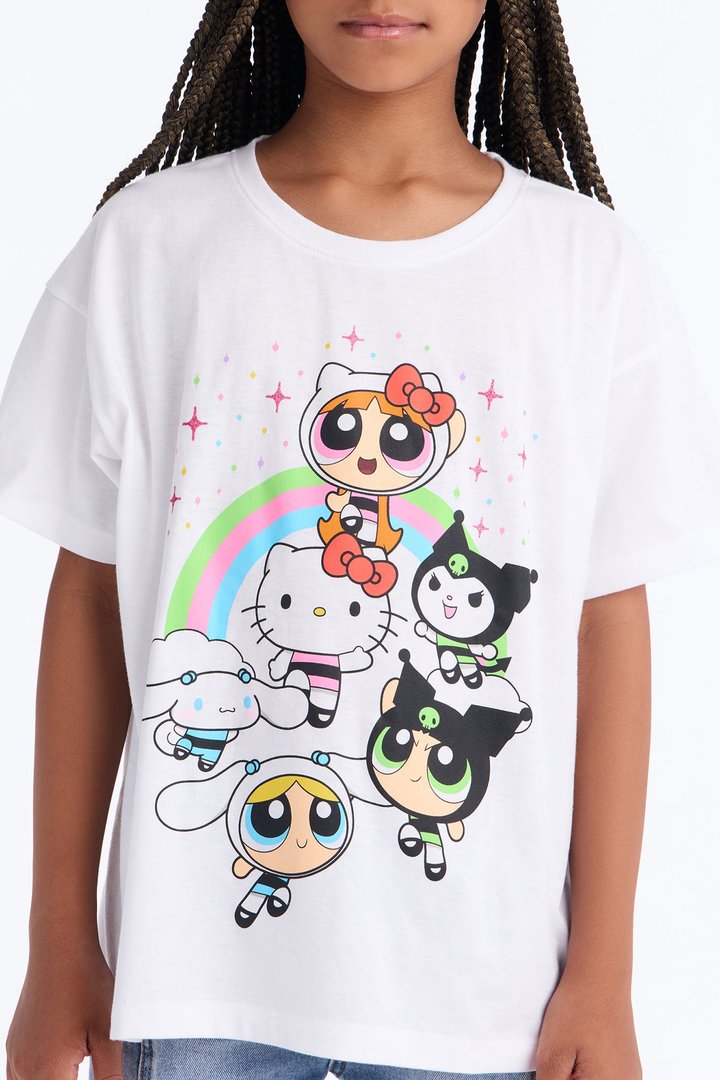 Mini Hello Kitty And Friends x Powerpuff Girls Friendship Short Sleeve Tee - White