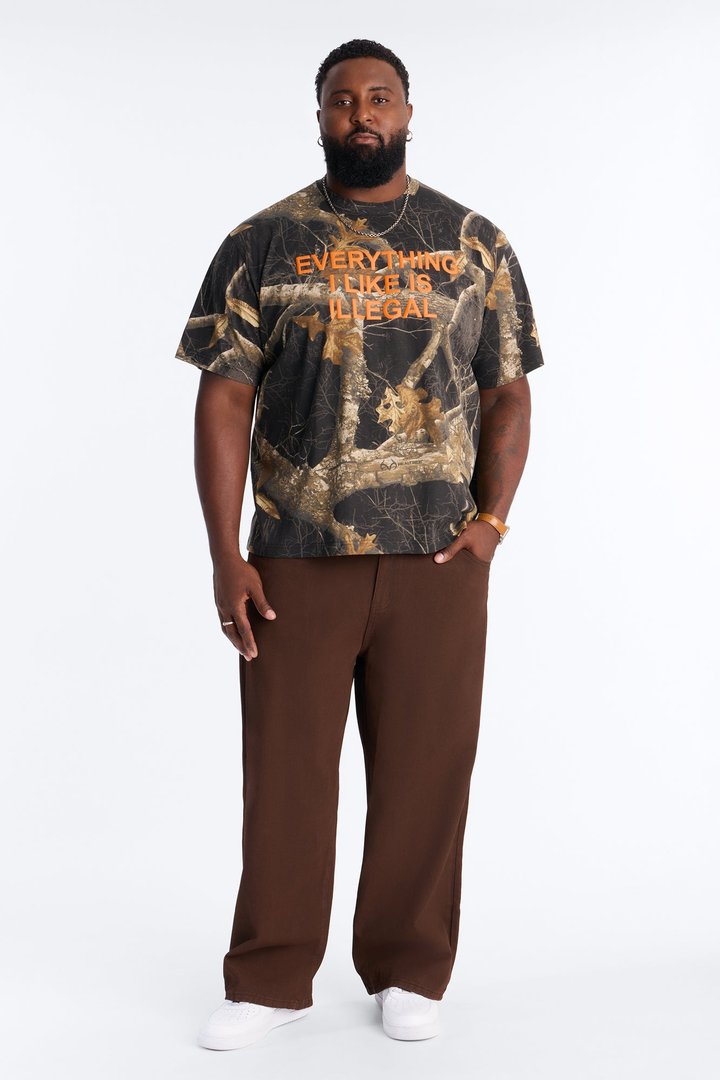 Real Tree Shadow Everything I Like Is Illegal Puff Print Short Sleeve Tee - Camouflage