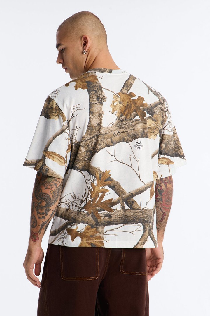 Real Tree Snow Woven Patch Boxy Short Sleeve Tee - Camouflage