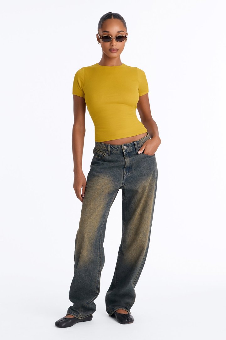 Chloe Crew Neck Short Sleeve Tee - Honey