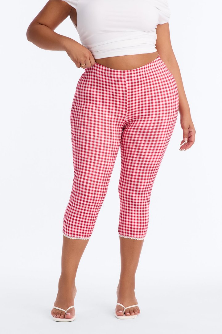 Sweet Talking Gingham Capri Legging - Red/White
