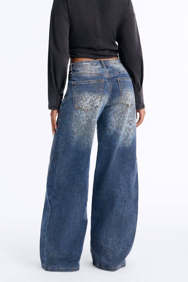 A Wild Guess Animal Print Wide Leg Jeans - Vintage Wash