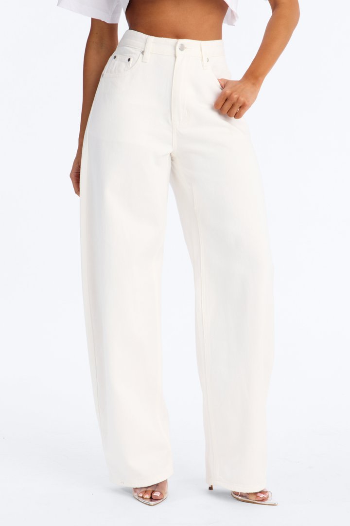 Blanc Noir High Waist Barrel Leg Jeans - White