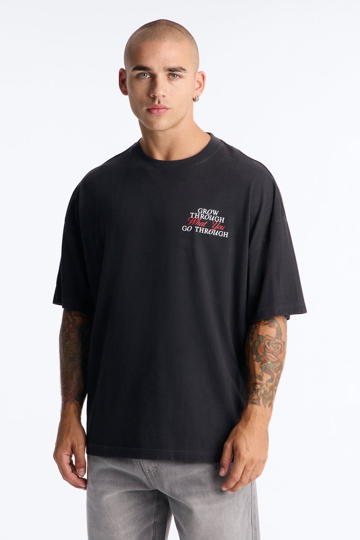 Grow Through What You Go Through Oversized Short Sleeve Tee - Black