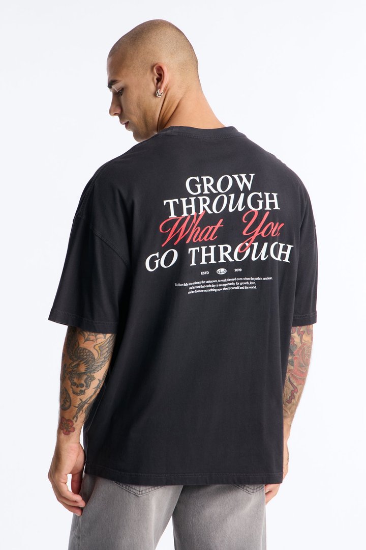 Grow Through What You Go Through Oversized Short Sleeve Tee - Black