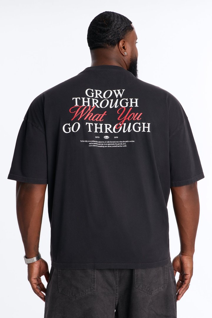 Grow Through What You Go Through Oversized Short Sleeve Tee - Black