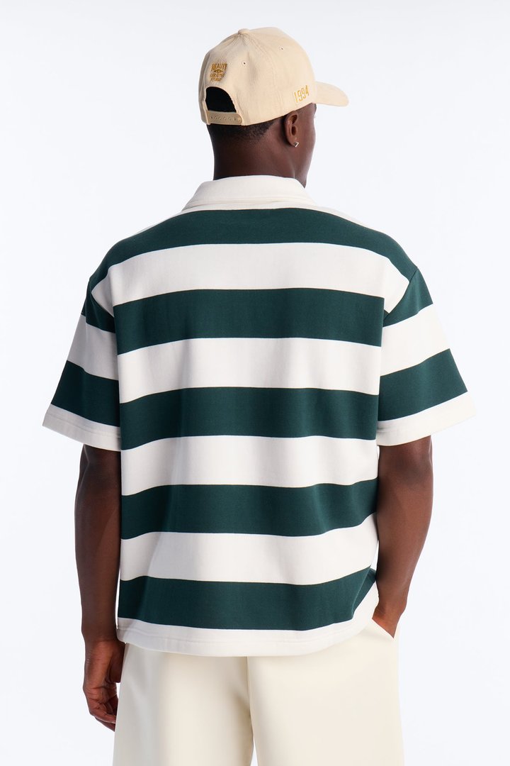 Racing Society Stripe Short Sleeve Fleece Polo - Green/combo