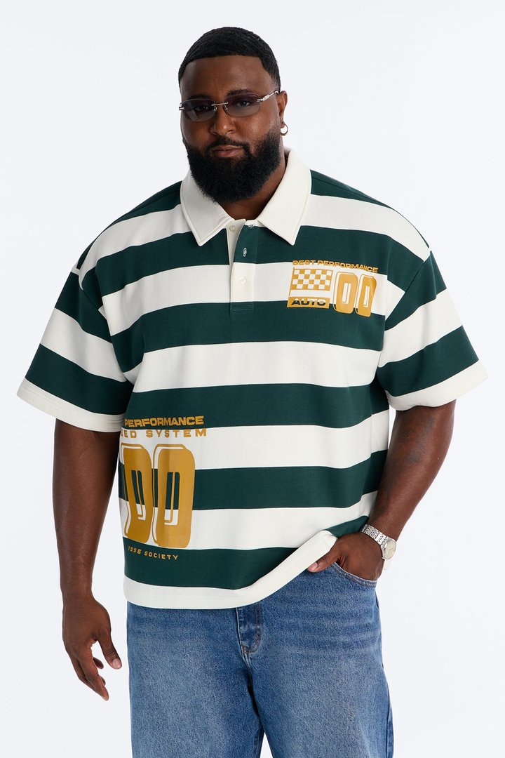 Racing Society Stripe Short Sleeve Fleece Polo - Green/combo