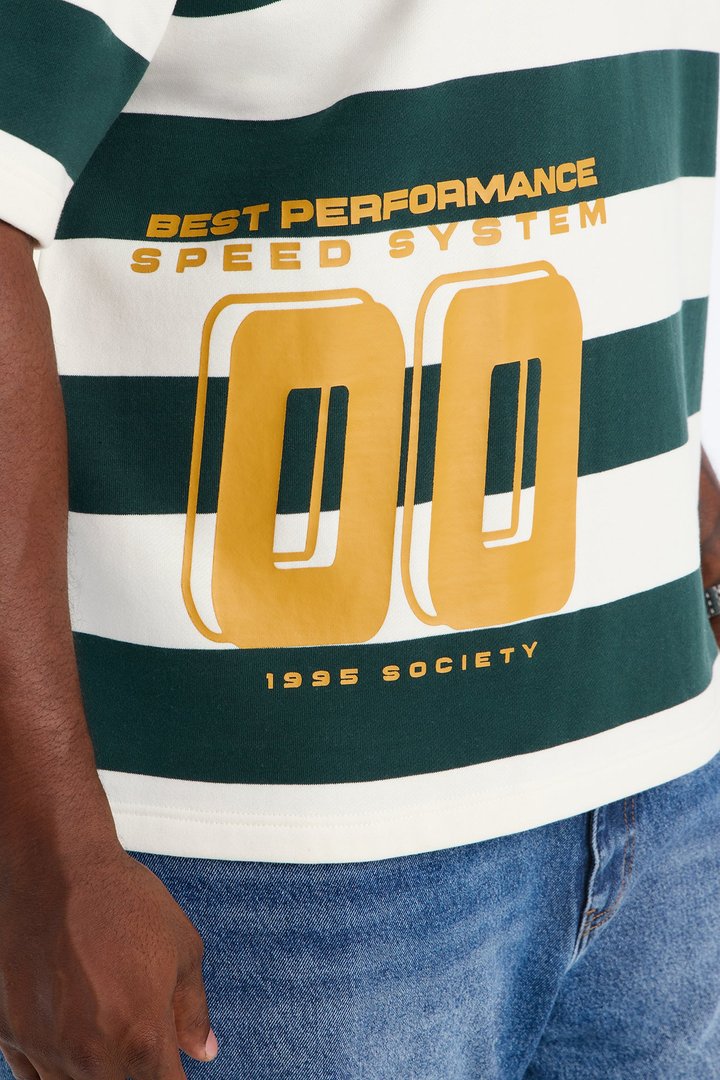 Racing Society Stripe Short Sleeve Fleece Polo - Green/combo