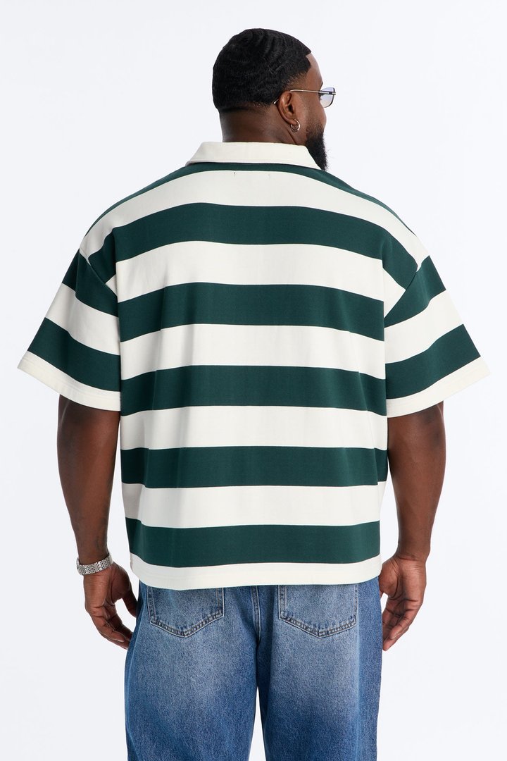 Racing Society Stripe Short Sleeve Fleece Polo - Green/combo