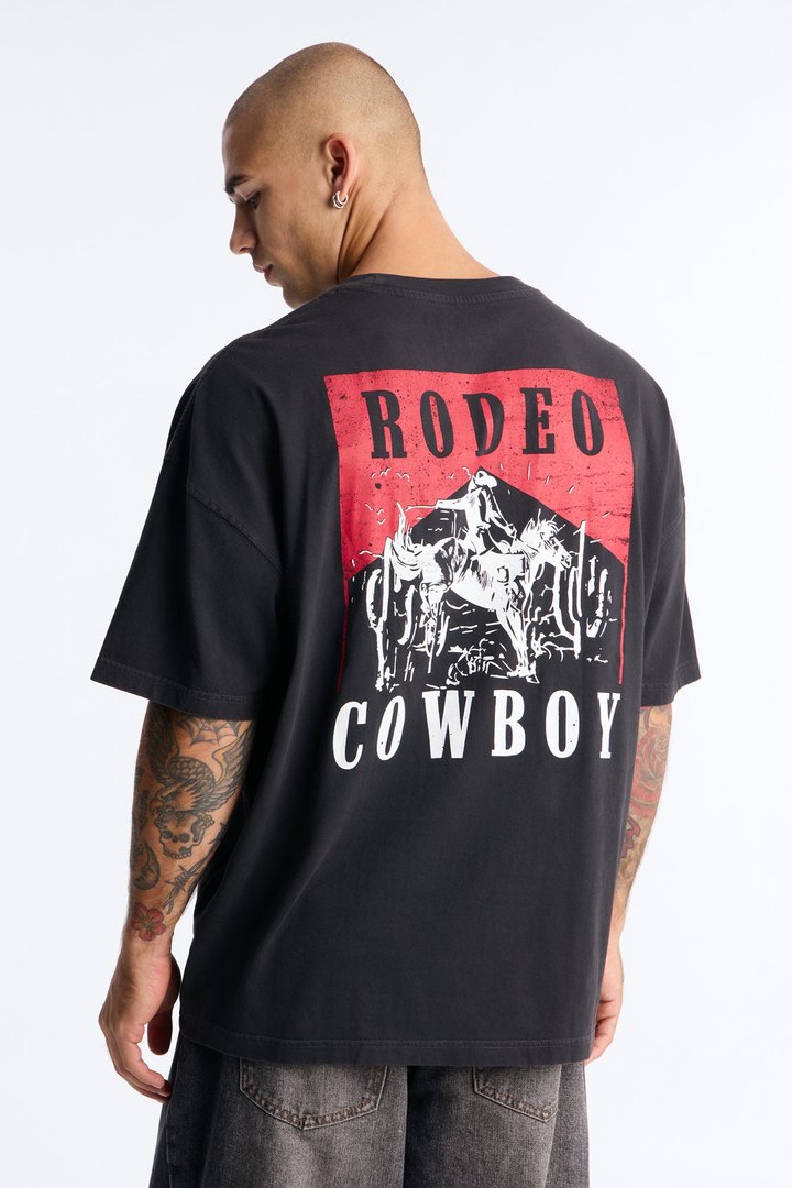 Rodeo Cowboy Oversized Short Sleeve Tee - Black