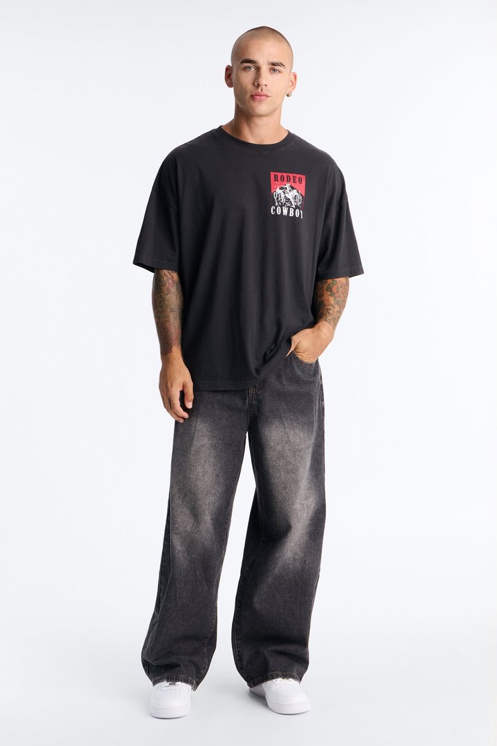 Rodeo Cowboy Oversized Short Sleeve Tee - Black
