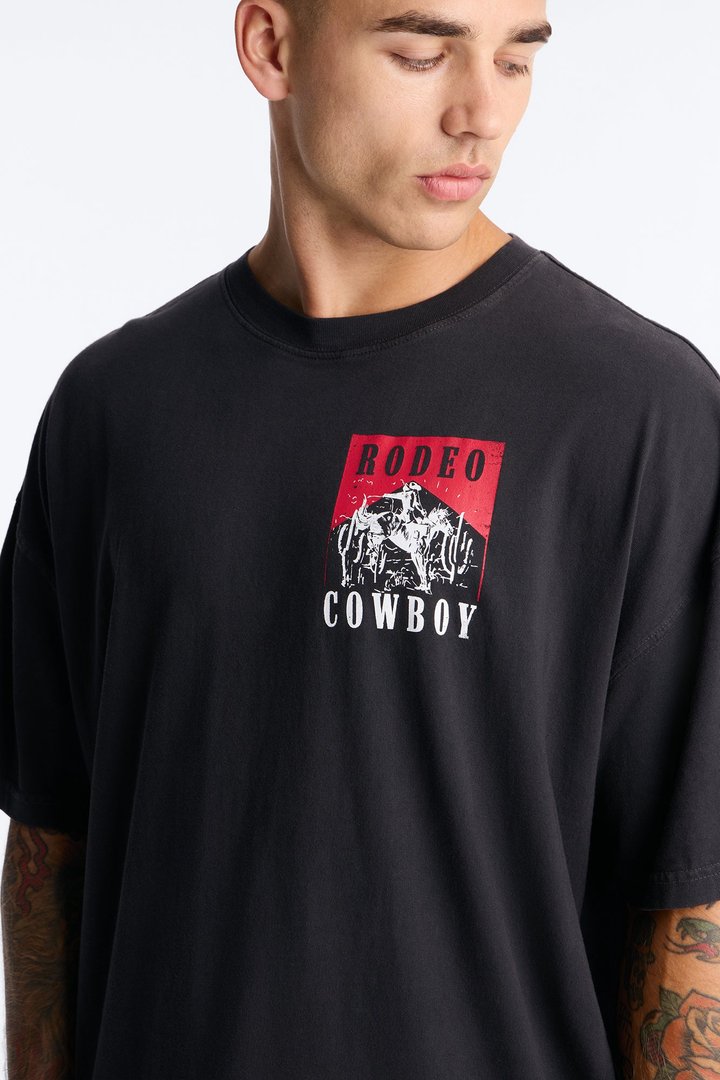 Rodeo Cowboy Oversized Short Sleeve Tee - Black