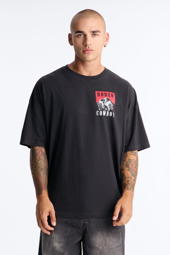 Rodeo Cowboy Oversized Short Sleeve Tee - Black