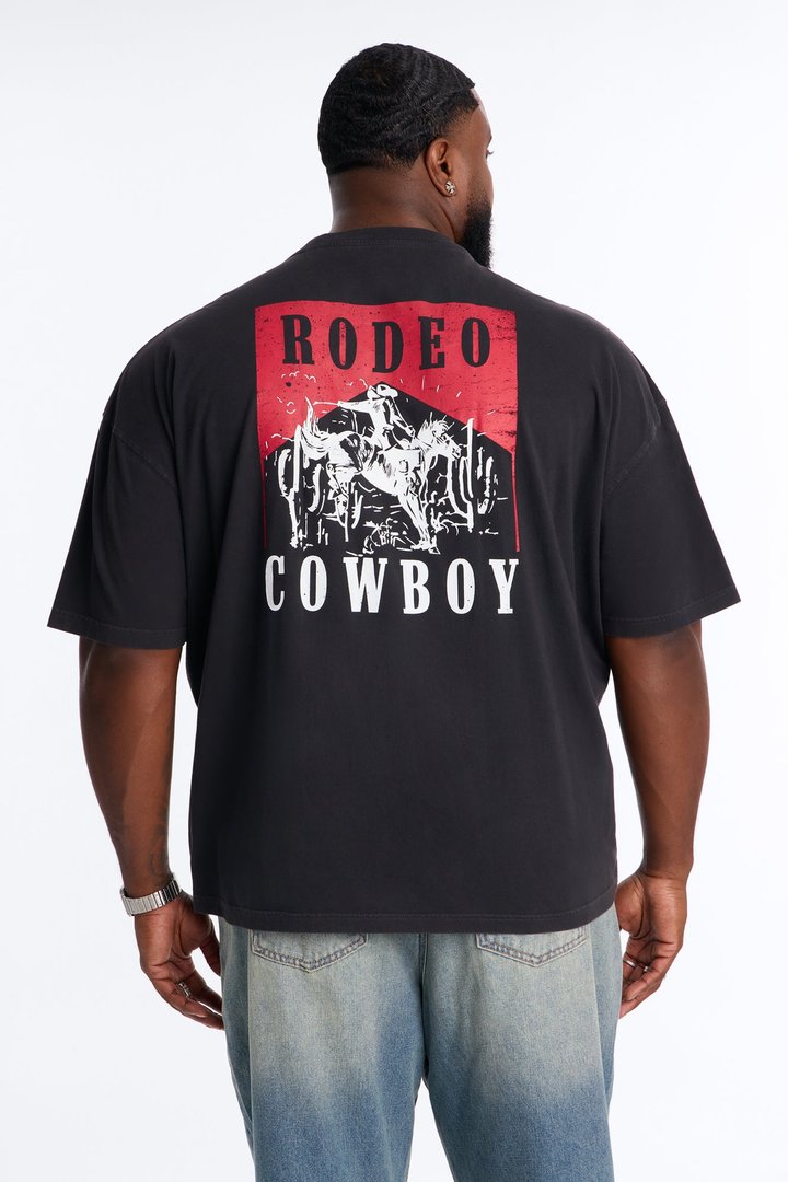 Rodeo Cowboy Oversized Short Sleeve Tee - Black