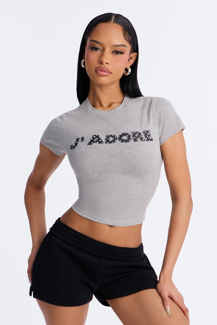Jadore Girly Pop Cropped Tee - Grey