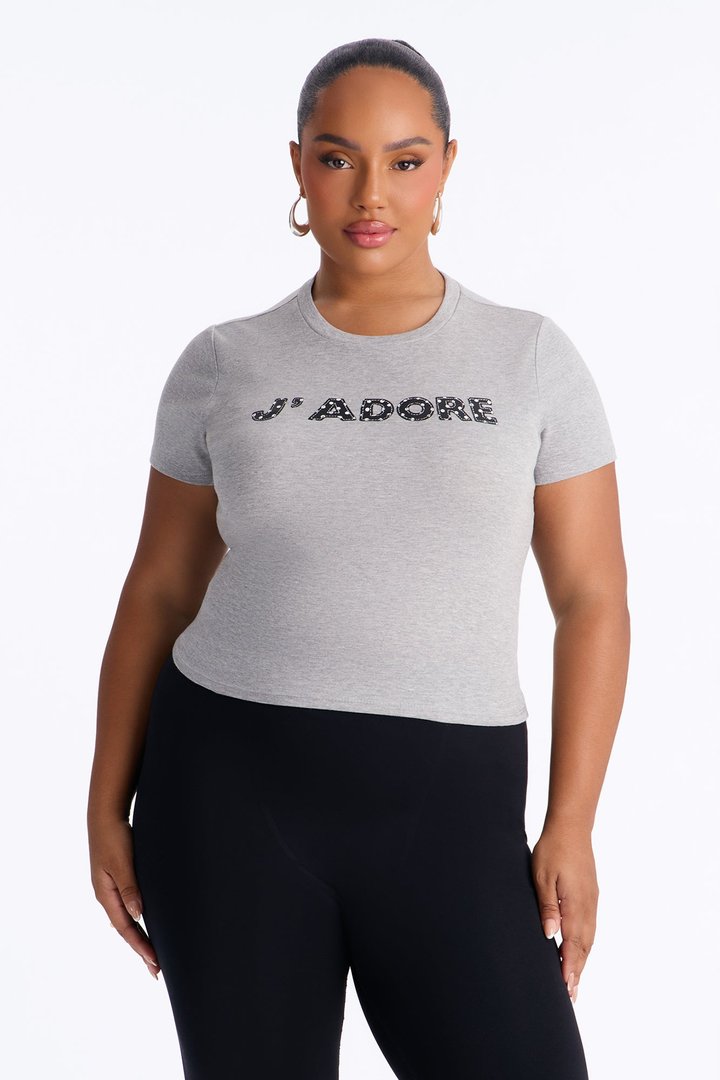 Jadore Girly Pop Cropped Tee - Grey