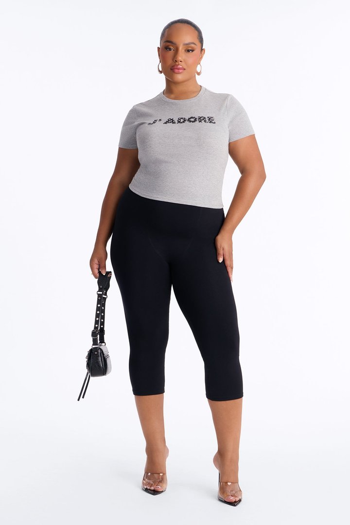 Jadore Girly Pop Cropped Tee - Grey