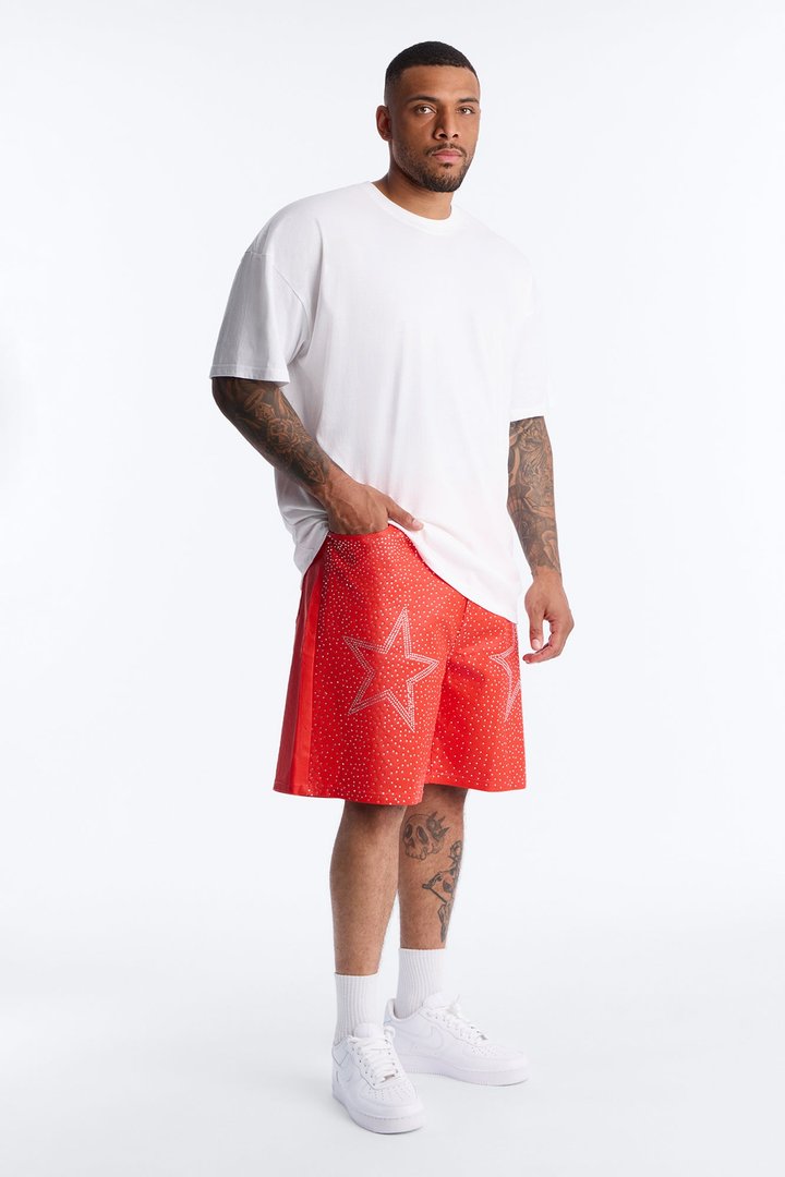 Relaxed Sidus Faux Leather Short - Red