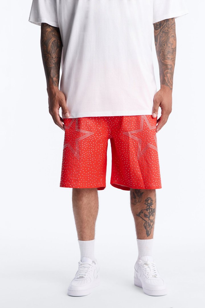 Relaxed Sidus Faux Leather Short - Red