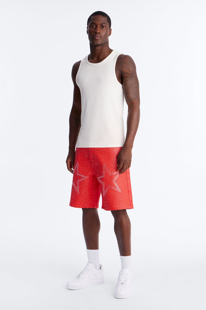 Relaxed Sidus Faux Leather Short - Red